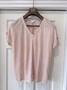 J. Jill Love Linen Tee Top Small Pink V Neck Short Sleeve